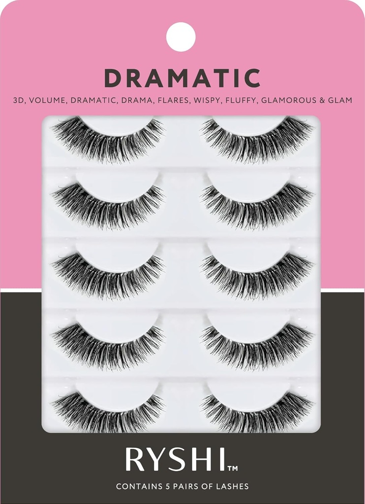 Ciglia False Ryshi con 5 coppie, look drammatico con set di ceneri autoadesivi e riutilizzabili, migliorare la bellezza naturale per volume extra