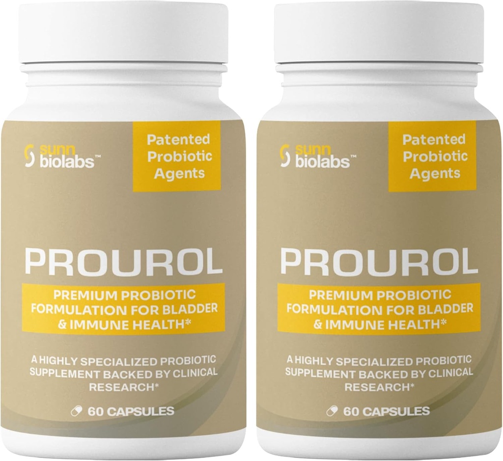 Prourol Brevettato PROBIOTIC Supplemento per la salute urinaria, supporto della vescica, Boost immunitario, Rilievo frequente dell'urinazione, Salute UTI, Ingredienti naturali, Supporto globale giornaliero-2 Bottiglie - 120 Conte