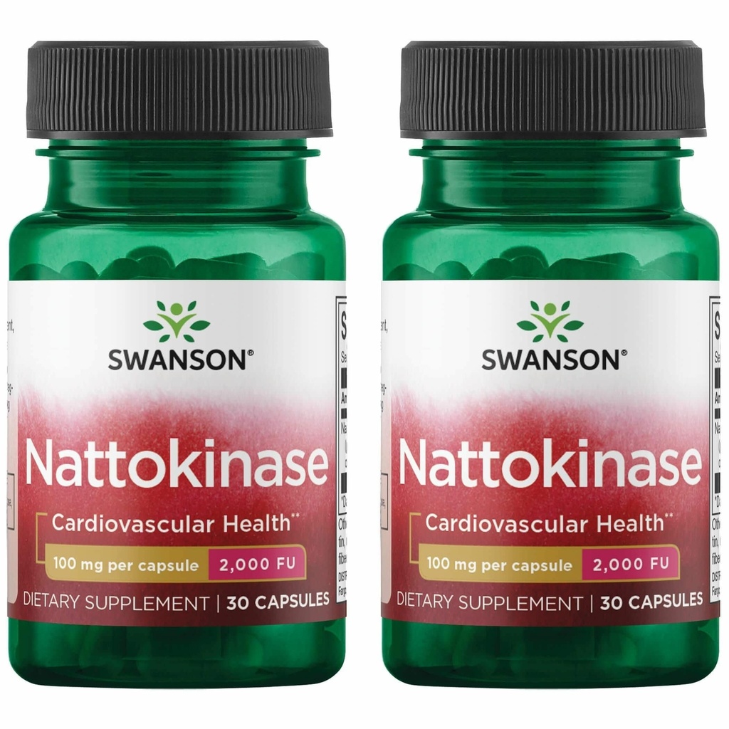 Swanson Nattokinase 2000 Unità Fibrinolitiche 100 Milligrammi 30 Capsule Enzime (2 Confezione)