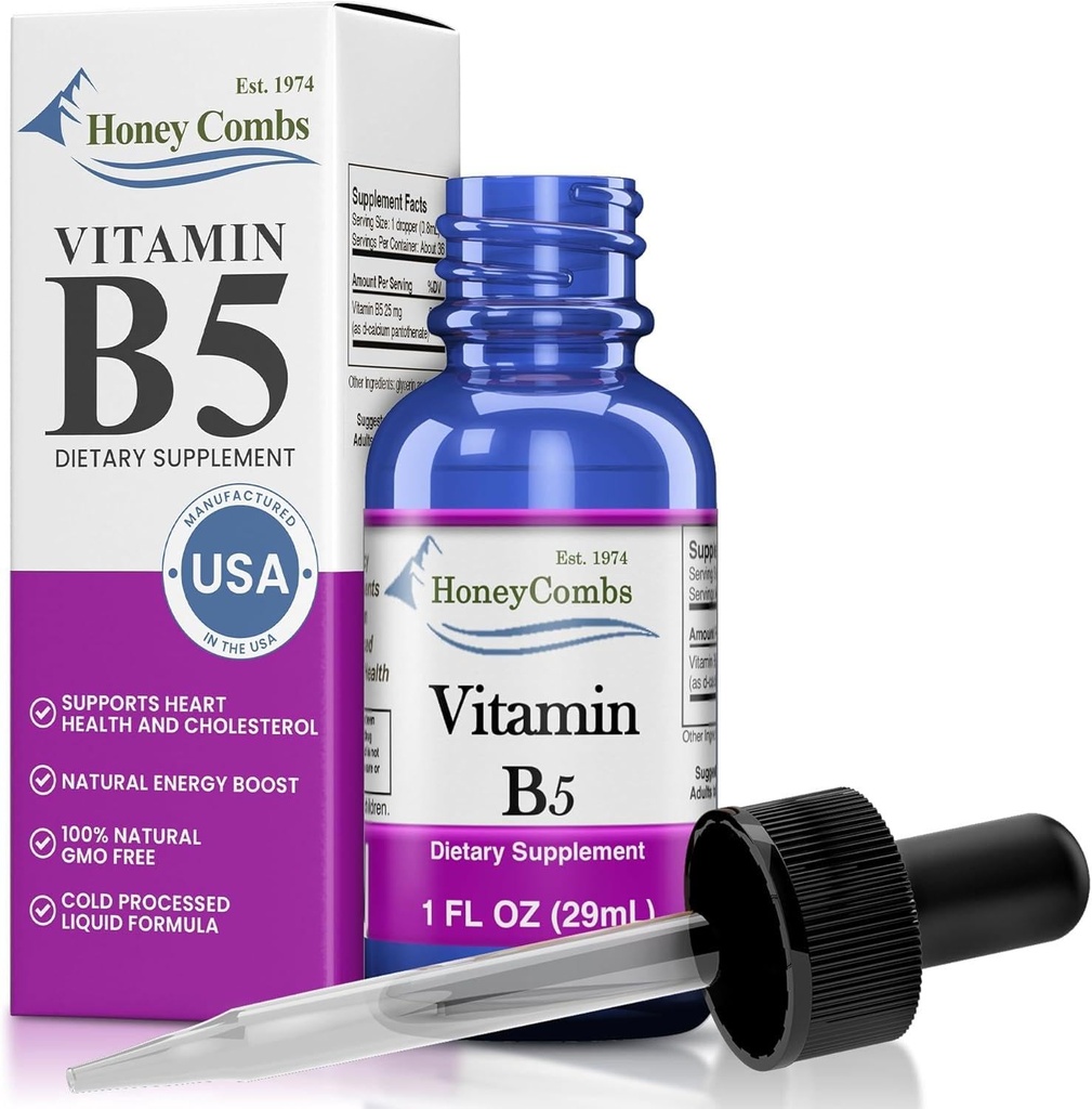 Vitamina B5 Acido Pantotenico Gocce Liquide - Made in USA - 500% DV per Serve - 36 Serve per Contenitore - Grande per Uomini, Donne, Bambini - Vitamine Liquide Vegane - Dimensioni Bulk Disponibile