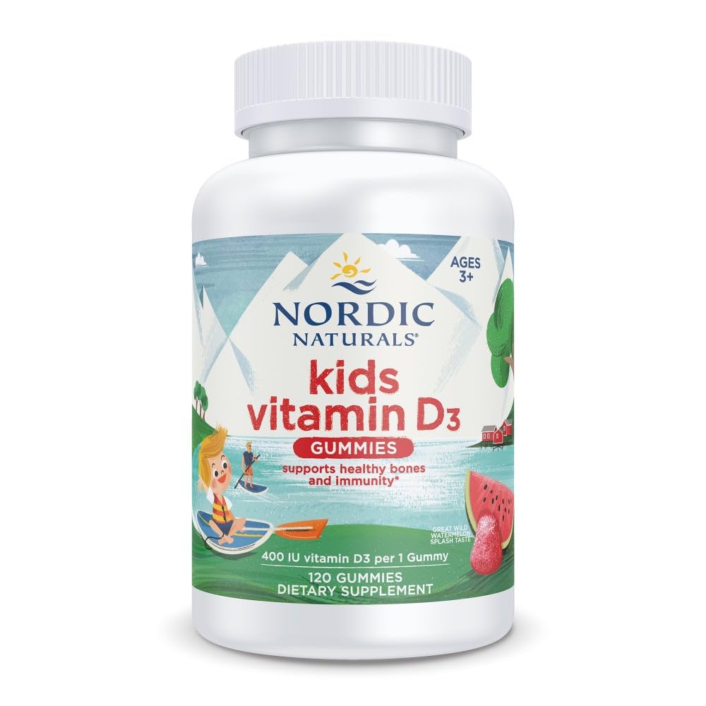 Nordic Naturals Vitamin D3 Gummies Bambini, Anguria Selvatica Splash - 120 Gummies - 400 IU Vitamin D3 - Bone Salute, Immunità sana - Non OGM, Vegetariano - 120 Serve