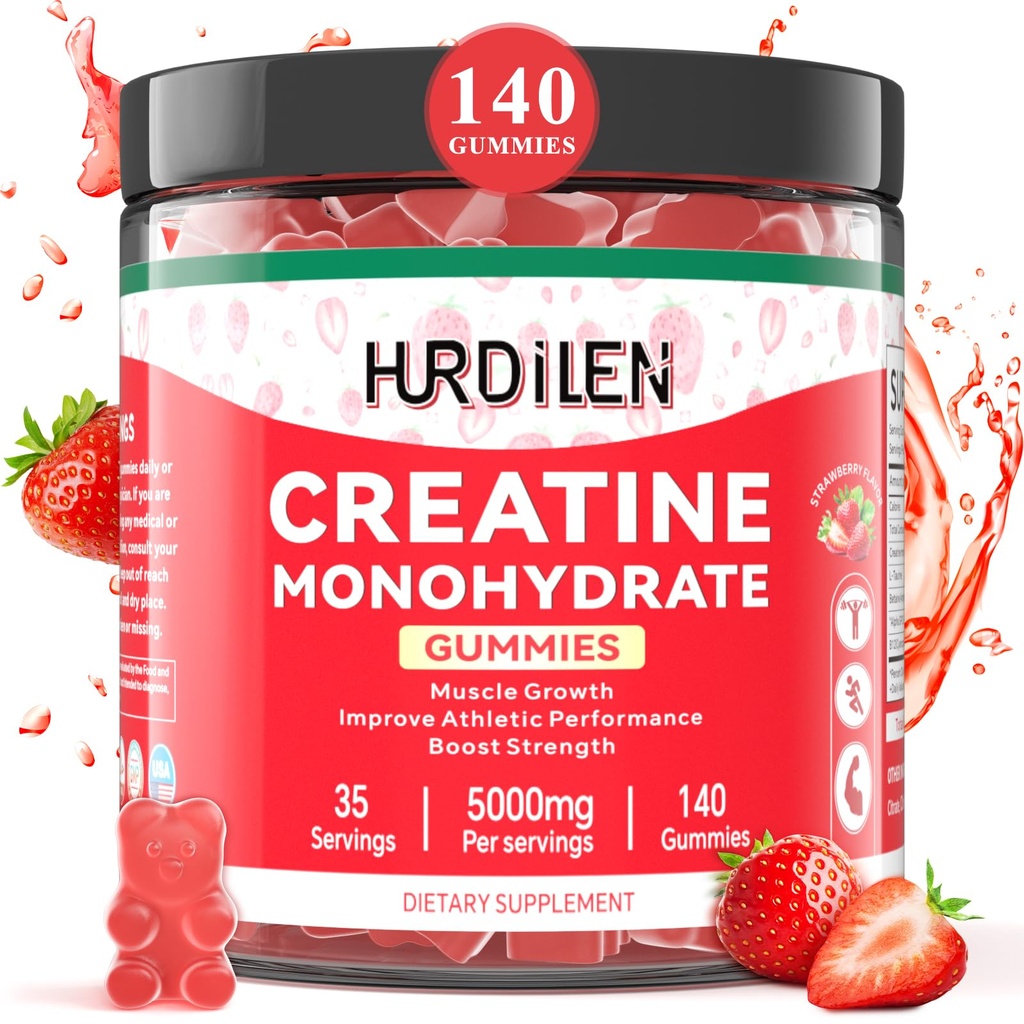 140 Conte Creatina Monoidrato Gummies, 5000mg Creatina Monoidrato No Zucchero Gummies per le donne e gli uomini con L-Taurine, Vitamina B12 per la resistenza muscolare, Recupero del muscolo, Glute Builder, Energy Boost
