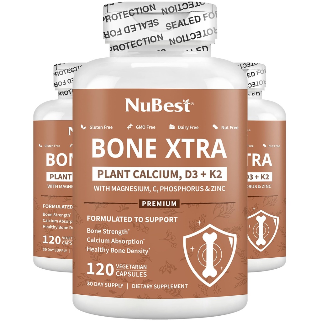 Bone Xtra - Vegan Bone Formula di resistenza per le ossa più forti, Calcium basato sulle piante da alghe marine, Vitamine D3, Vitamina K2, Magnesio, Phosphorus & More per gli adolescenti, Adulti - 3 mesi di alimentazione | 3 Pack