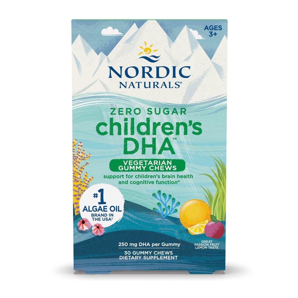 Nordic Naturals Zero Sugar Children’s DHA Vegetarian Gummy Chews - Passion Fruit Lemon Flavor - 30 Gummies - Vegan Algae Oil Omega-3 Supplemento per bambini Brain & Cognition Support - 30 Serve