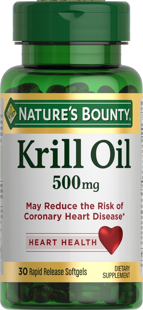 Bounty Krill olio, salute del cuore, supplemento dietetico, 500mg, Softgels rilascio rapido, 30 conteggio
