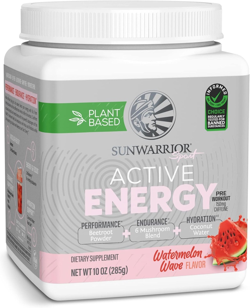 Miscela di idratazione della polvere di pre-allenamento basata sulla pianta del sole | Miscela di fungo dell'acqua di cocco Soy Free Sugar Free Latticini senza glutine Free Synthetic Free | Watermelon Wave 30 Servings | Energia attiva sportiva