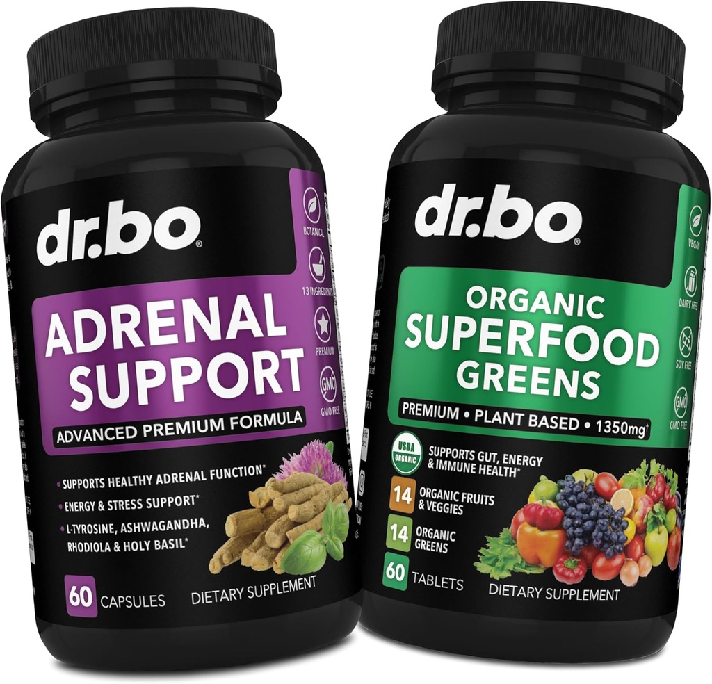 Supporto surrenale e Superfood Organico Greens & Fruit Supplements - Daily Energy Super Food Fruits and Veggies Supplement Tablets Plus Greens