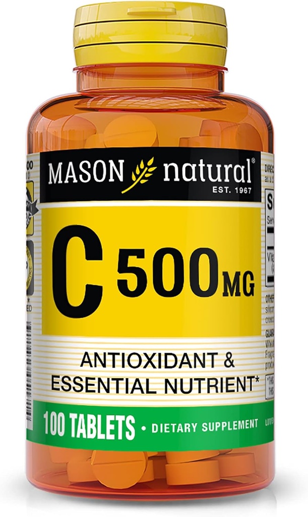 MASON NATURAL Vitamina C 500 mg - Supporta sistema immunitario sano, antiossidante ed essenziale nutriente, 100 compresse