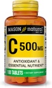 MASON NATURAL Vitamina C 500 mg - Supporta sistema immunitario sano, antiossidante ed essenziale nutriente, 100 compresse