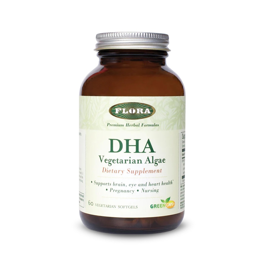 Flora - DHA Vegetarian Algae GreenCaps Plus - Brain & Heart Health - Aids Salute complessiva durante la gravidanza - Per il cervello e il sistema nervoso - Fornisce Omega-3 - Vegan & Sustainable - 60 Vegetarian Softgels