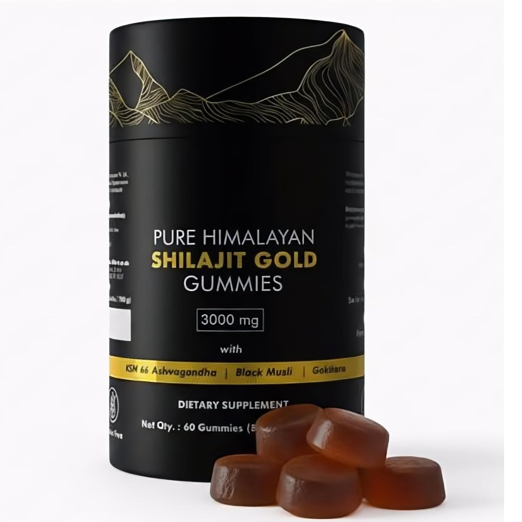 Pure Himalayan Shilajit Gummies Gold Grade | con Ashwagandha & Acido Fulvic | Energia senza zucchero, Stamina & Supporto immunitario per gli uomini e le donne | 85+ Trace Minerals | Non-GMO & 100% Naturale | 60 Conte