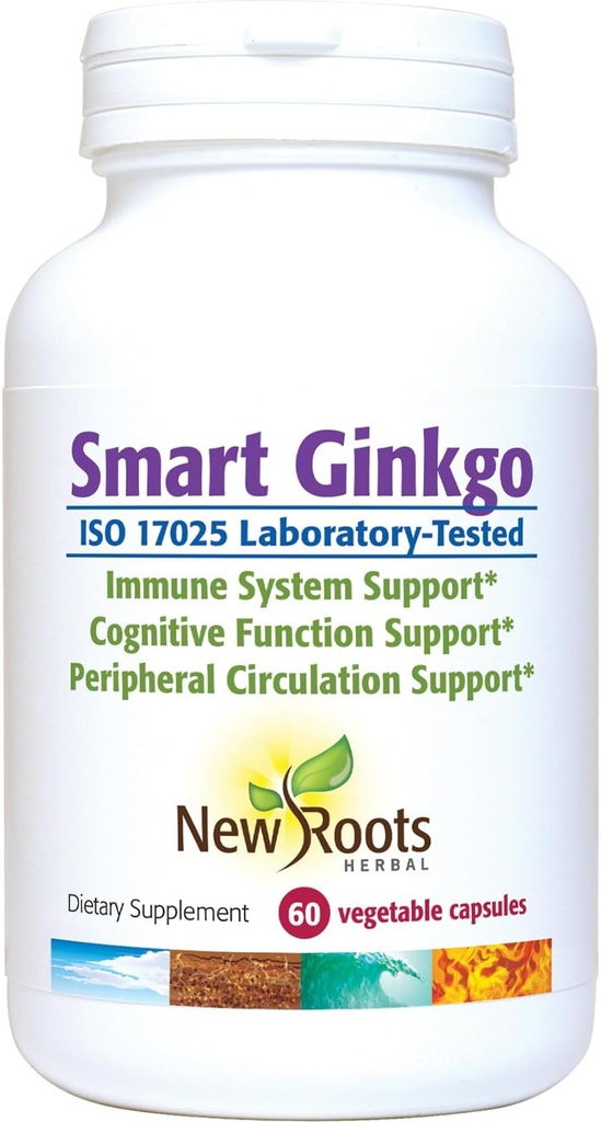 NUOVO ROOTS HERBAL Smart Ginkgo Supplement, 60 capsule vegetali, sistema immunitario e supporto cognitivo