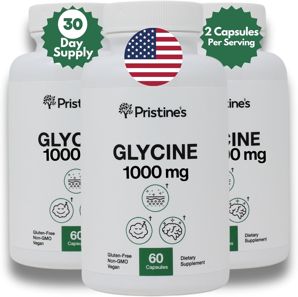 PriSTINE'S Glycine 1000MG Aminoacido Supplemento Sleep Support Capsule (3-Pack) - Alimentazione 90 giorni - Recupero del muscolo, Salute del rene & Collagen