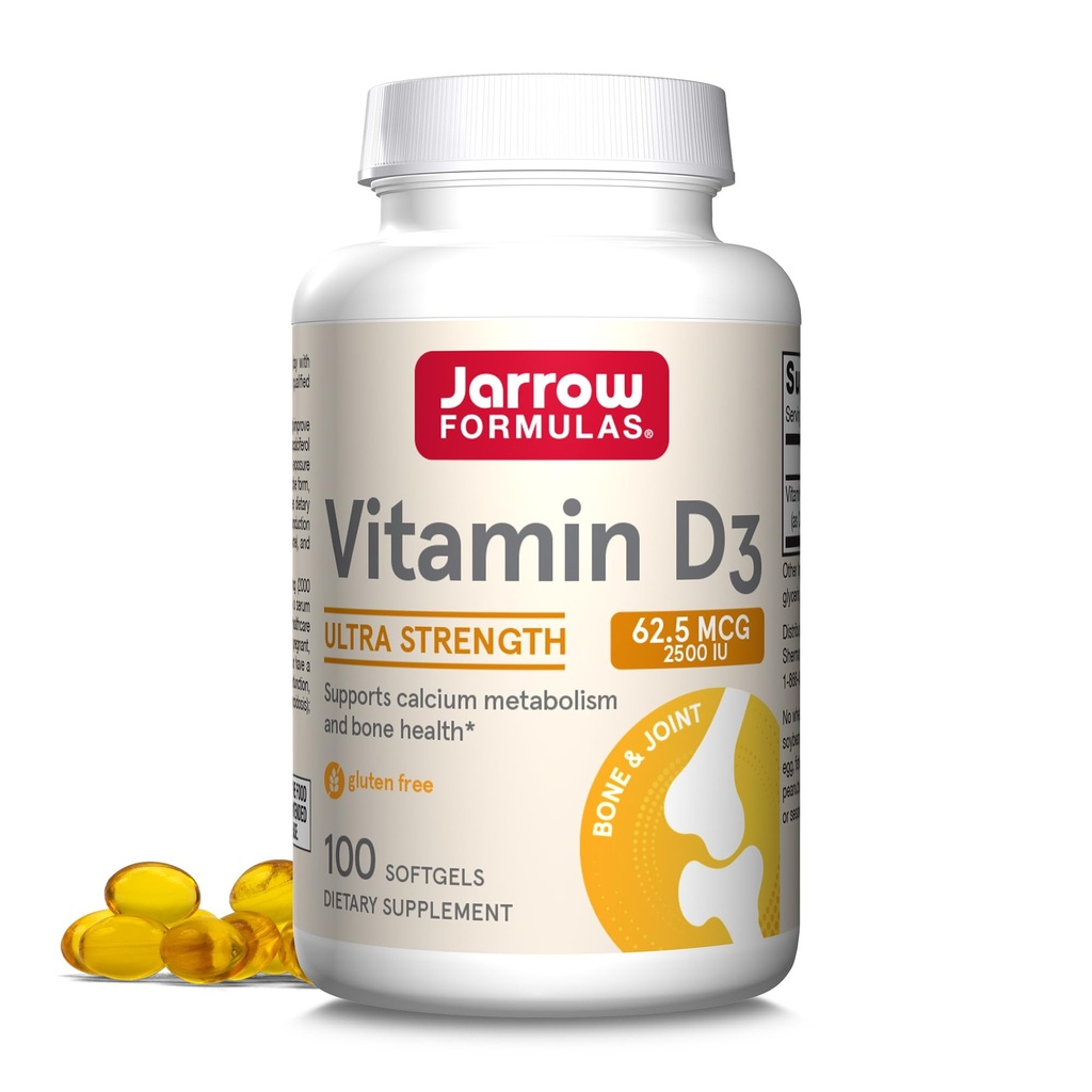 Jarrow Formulas Vitamin D3 62,5 mcg (2.500 IU) - 100 Serve (Softgels) - Bone Salute, Supporto Immune & Calcium Metabolism Support - Vitamina D - 2500 Vitamine D - Gluten Free