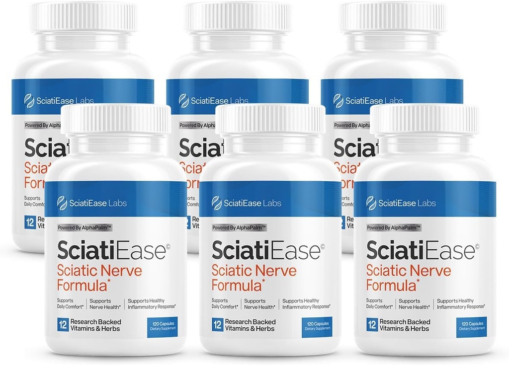 SciatiEase Sciatic Nerve Health Support Supplemento - Formula di supporto Nerve con AlphaPalm, Pea, Vitamina B Complex, Acido alfa lipoico 300mg - 6 bottiglie
