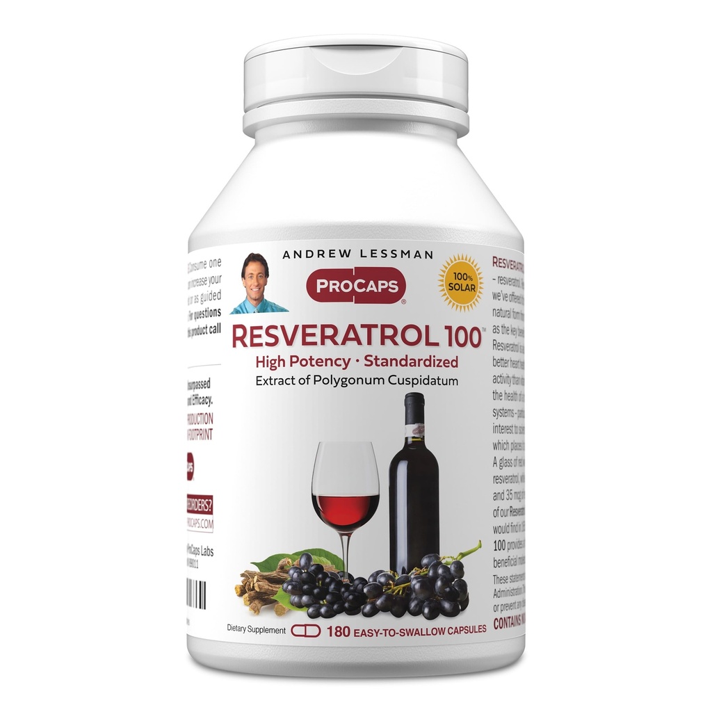 ANDREW LESSMAN Resveratrolo-100mg - 180 Capsules - Beneficial del Vino Rosso, Naturally Occurring Antiossidante, Senza Alcol. Additivo gratuito