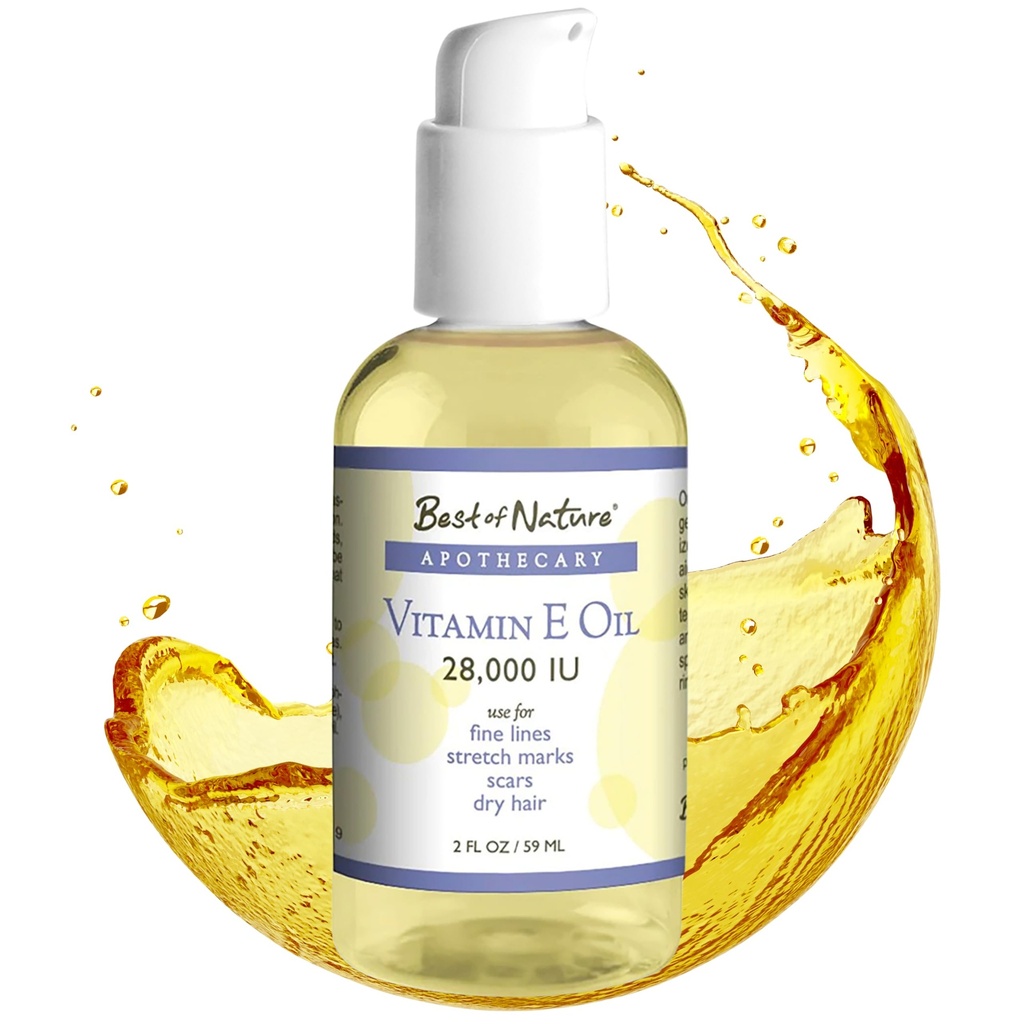 Best of Nature Vitamin E Oil 28.000 IU, Moisturizer senza profumo con cocco frazionato - Formula di riparazione danni per capelli, pelle, viso e mani