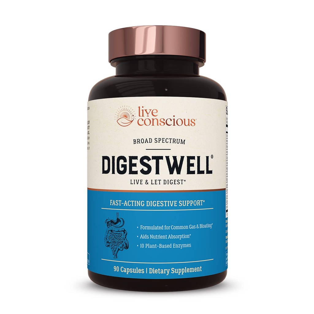 Supporto immediato del DigestWell dal vivo - Supporto digestivo rapido | Broad Spectrum Enzyme, Probiotic & Herbal Formula - Dicreases Everyday Gas & Bloating - 90 Capsule