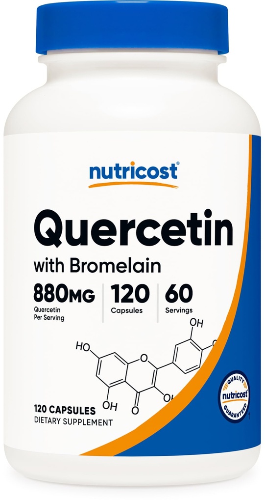 Nutricost Quercetin con Bromelain, 880mg Quercetin + 165mg Bromelain Per Serving, 120 Capsule, 60 Serve (2 Caps Per Serving) - Vegetariano, Non OGM & Gluten Free