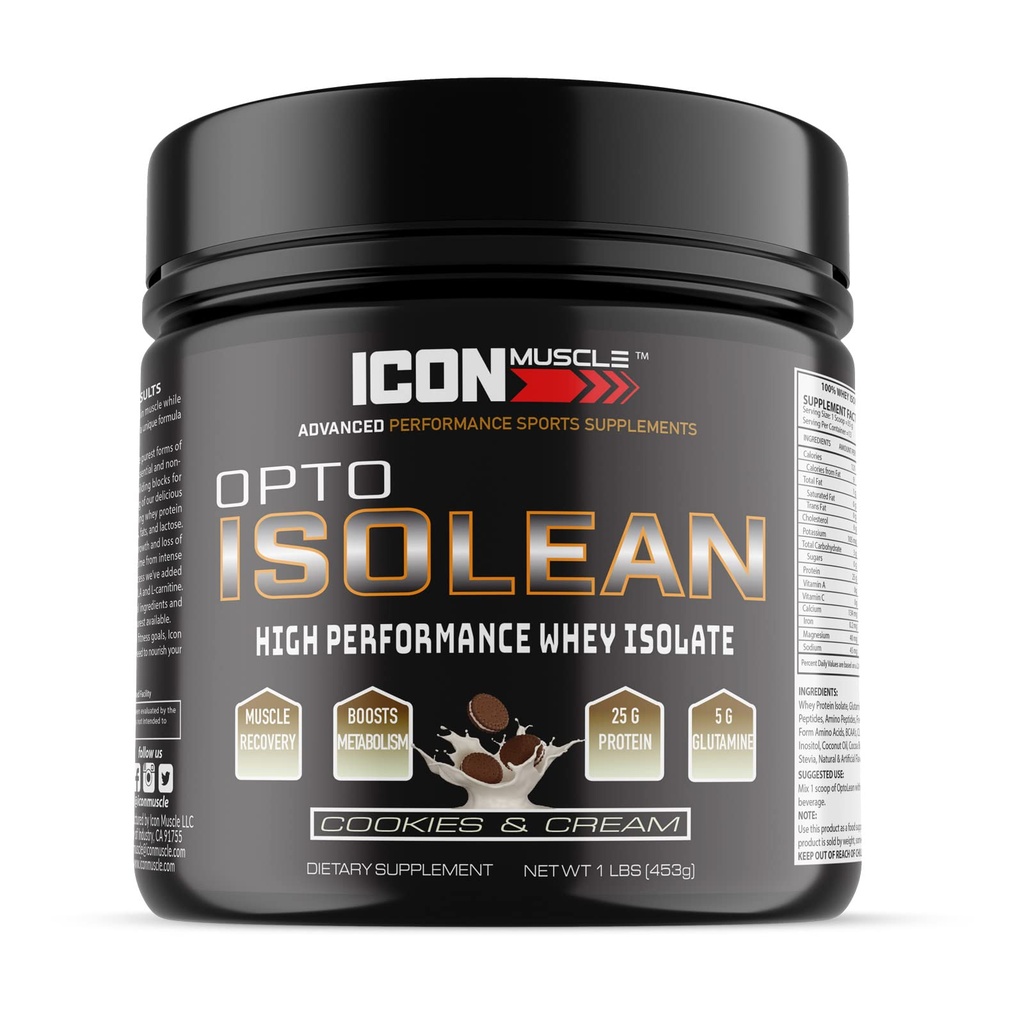 Isolean Whey Protein Isolate Powder, Vanilla, Cioccolato, Fragola, Biscotti e Crema, Caramel salato, Menta al cioccolato, Burro di arachidi al cioccolato, 1 Pound (Cookies & Cream)