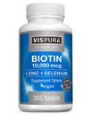 Biotina 10000 mcg + Zinco + Selenio, Pure, Vegan & Extra Strong, Miglior Supplemento per la crescita dei capelli, Pelle luminosa, Unghie forti*, 365 compresse per 12 mesi, Naturale Senza Additivi