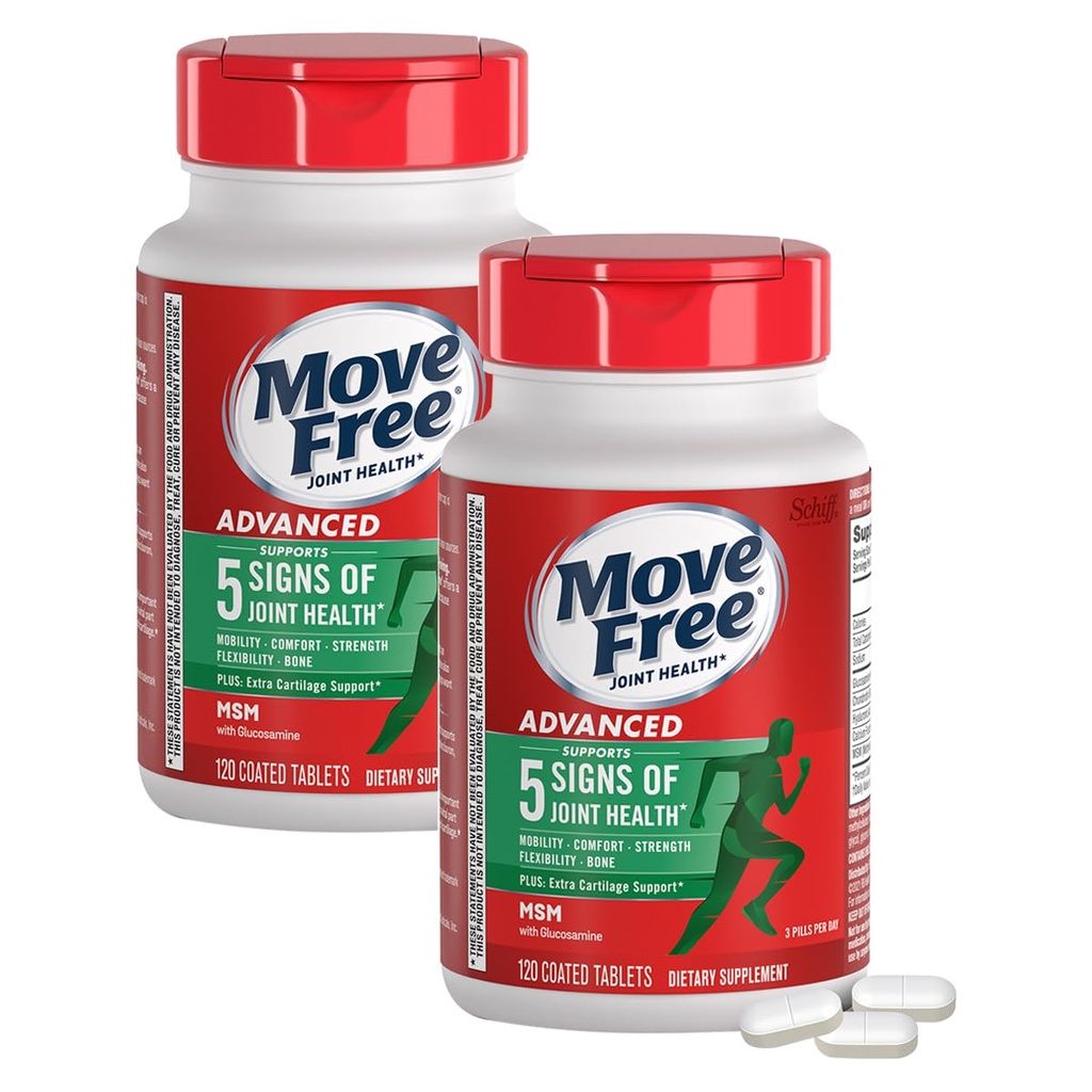 Move Free Advanced Plus Compresse rivestite MSM, Integratore di Salute Congiunto con Glucosamina e Condroitina, 120 Conte, Confezione da 2