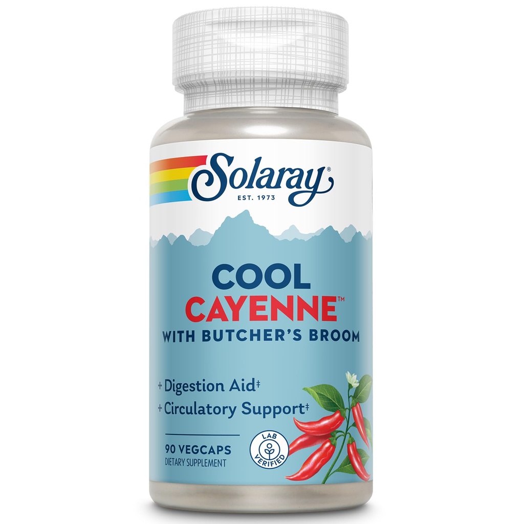 SOLARAY Cool Cayenne Pepper 40.000 HU con Butchers Broom per il supporto della circolazione sana | 90 VegCaps
