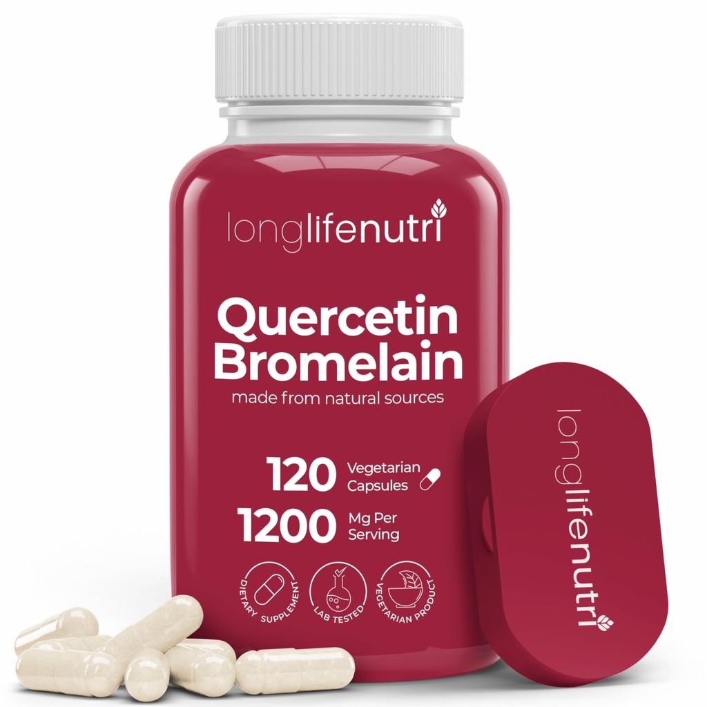 LongLifeNutri Quercetin 1000mg con Bromelain 200mg - 120 Capsule Vegetariani, Organic Dihydrate Complex per Joint Mobility & Respiratory Balance, Alimentazione 2-Month, Certificato GMP, Made in USA