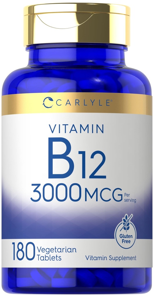 Carlyle B12 Vitamin 3000 mcg | 180 compresse | Supplemento vegetariano | Non OGM & Gluten Free