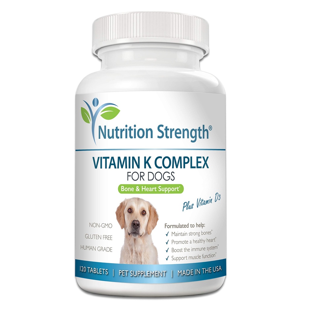 Vitamina K per cani - K1 & K2 (MK4 + MK7) + Vitamina D3 per la salute del corpo, il supporto cardiaco e l'assorbimento del calcio - Formula avanzata per articolazioni forti, supporto muscolare e immunitario - 120 compresse
