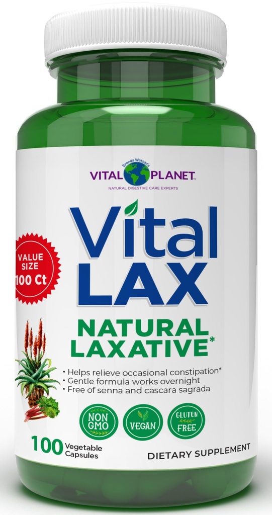 Vital Planet - Vital Lax Natural Laxative Cleanse Supplemento per la costipazione occasionale, con Magnesium Hydroxide, Slippery Elm, Aloe e Triphala per supportare la regolarità dei tasselli 100 capsule