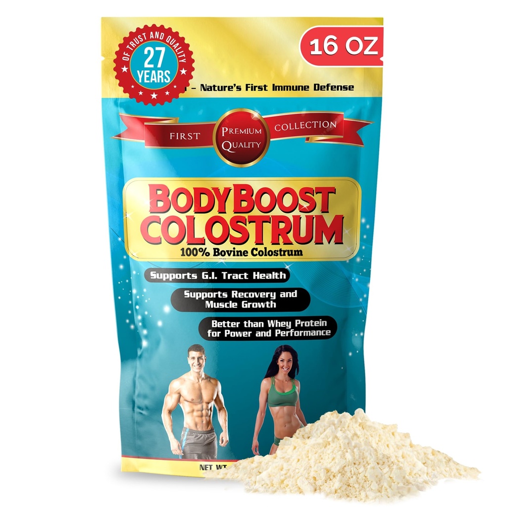 BodyBoost Whole Colostrum, 100% Bovine Colostrum Powder, Booster immunitario con Immunoglobulina & Lactoferrin, Grass Fed Colostrum for Gut Health, 16 oz
