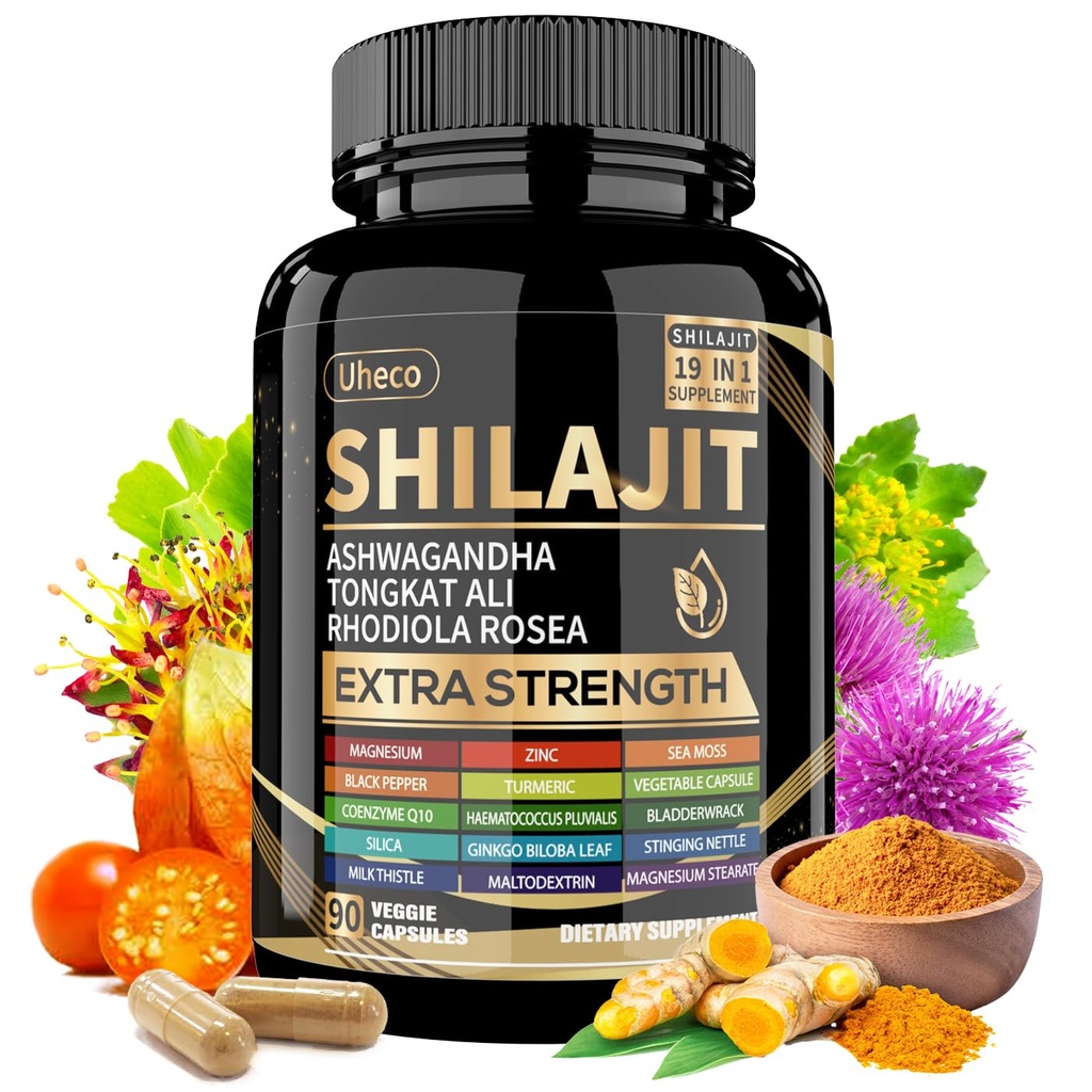 Shilajit Supplemento con Sea Moss, Ashwagandha, Tongkat Ali - Shilajit Pure Himalayan Organic Fulvic Acid Capsule - 90 Count
