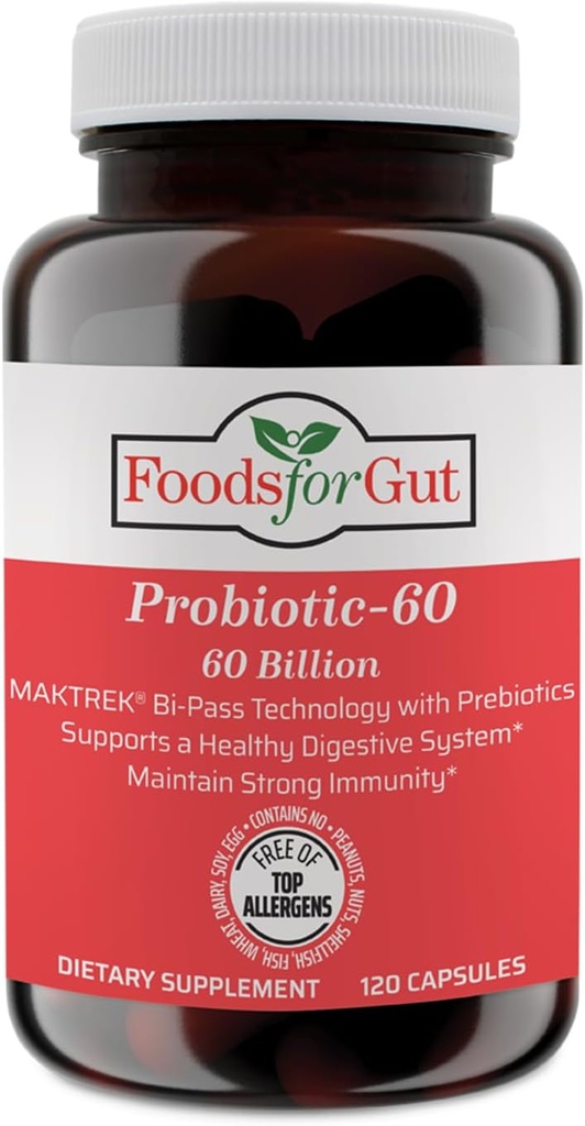 Alimenti per Gut Probiotic Capsule 60 miliardi di Cfu's | MAKTrek Bipass Technology | Supporto Digestivo e Immune 120 capsule