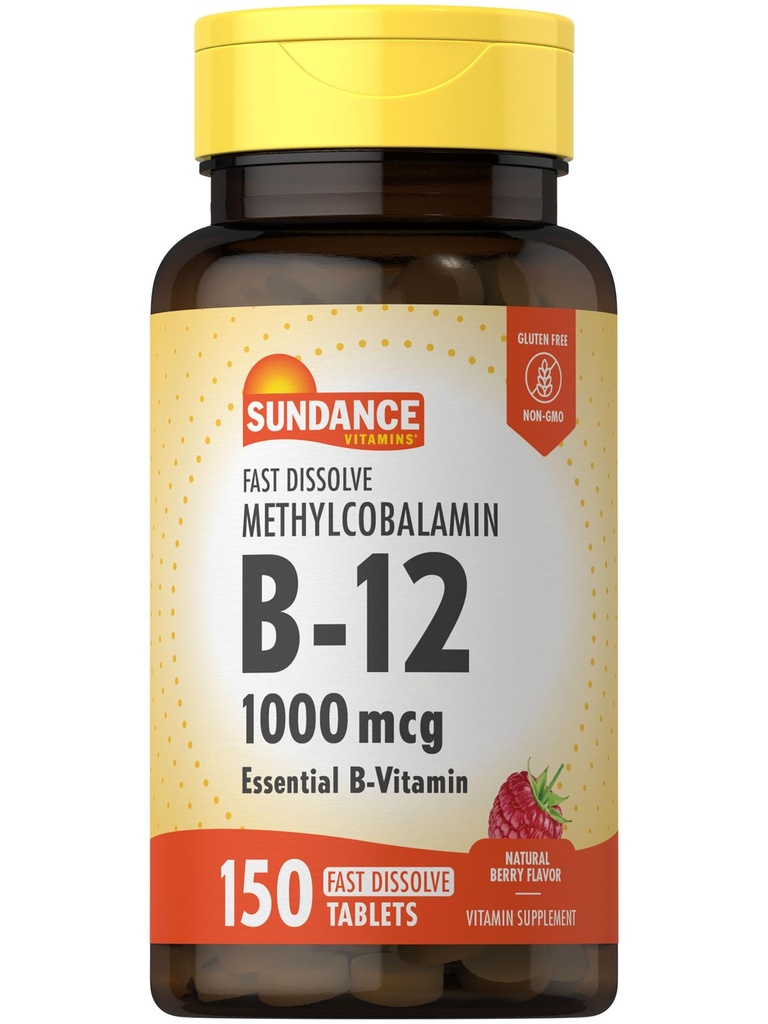 Sundance B-12 Methylcobalamin 1.000 mcg | 150 compresse disciolte veloci | Natural Berry Flavor | Vegetariano, Non OGM e Gluten Free Essential Vitamin Supplement