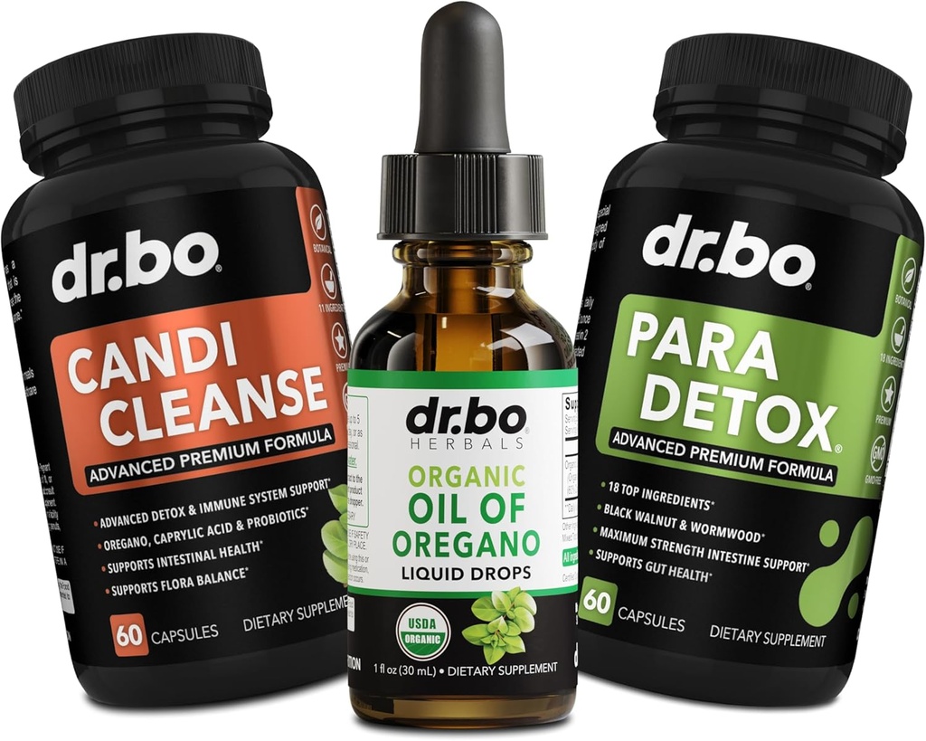 Olio di origano Gocce liquide organiche & Capsule Cleanse - Olio organico di origano Gocce Estratto di tintura, Detossi di Candi Cleanse - Acido Caprylic, Noce di Wormwood Nero & Cloves Capsule
