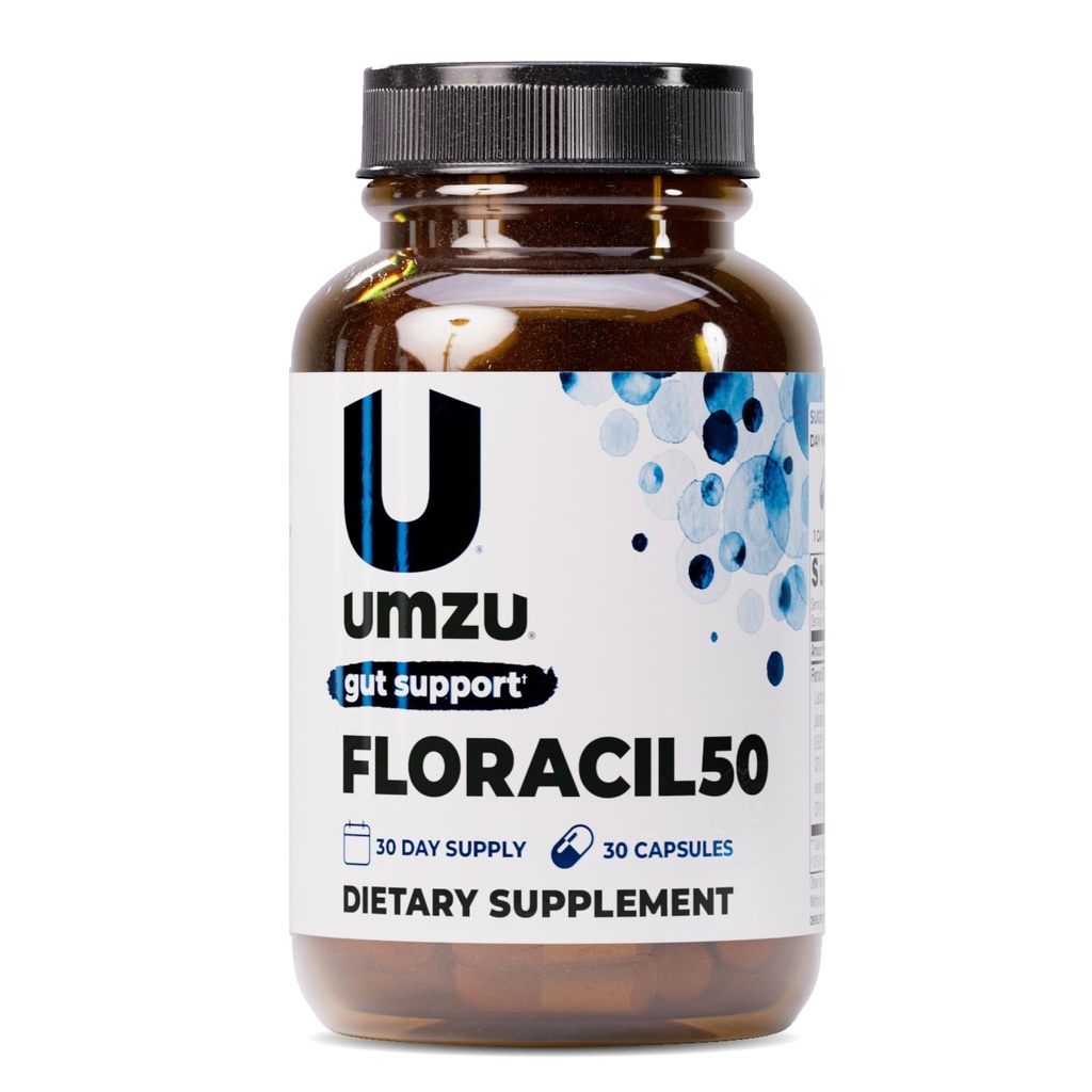 UMZU Floracil50 Prebiotici e Probiotici per donne + uomini, 50 miliardi di CFU per la digestione, Gut Health, Acidophilus, Rhamnousus, Immunità, Energia (30 capsule)