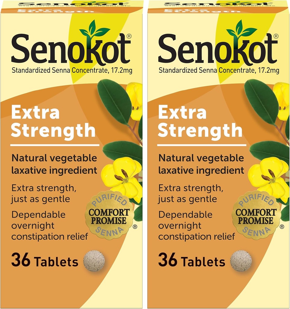 Senokot Extra Forza Lassativo vegetale naturale per il sollievo di notte Gentle Costipazione occasionale, 36 Conte (Pacchetto di 2)