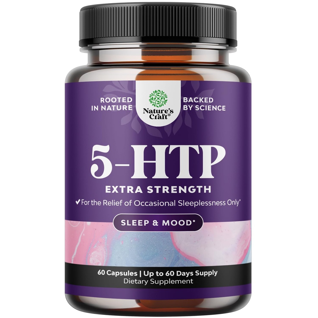 5 HTP Supplemento 5-Hydroxytryptophan - 5HTP 100mg per Serving Gentle Herbal Sleep and Mood Enhancer - 5-HTP 100 mg per Serving Mood Supplement and Sleep Capsules from Griffonia Simplicifolia