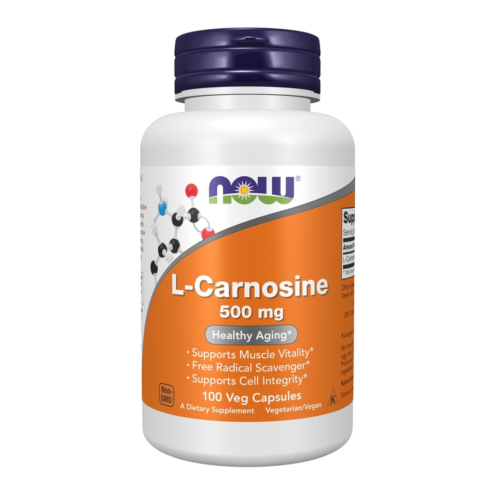 NOW Integratori alimentari, L-Carnosina (Beta-Alanyl-L-Histidine) 500 mg, Invecchiamento sano, 100 capsule di Veg