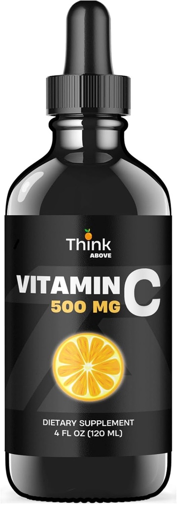 Vitamina liquida C - Alta dose - Gocce di vitamina C - per adulti e bambini - 500 mg - VIT liquido C - Non OGM - Supplemento liquido di vitamina C (4 fl oz 120 ml)
