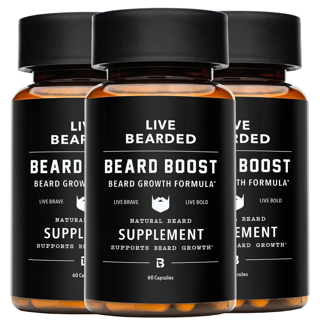 Cuscinetto vivo Boost - Vitamine di crescita del cuscinetto per gli uomini con biotina, collagene, silice, radice di Fo-Ti - Crescita dei capelli facciali per gli uomini, Made in the USA | 90-Day Supply