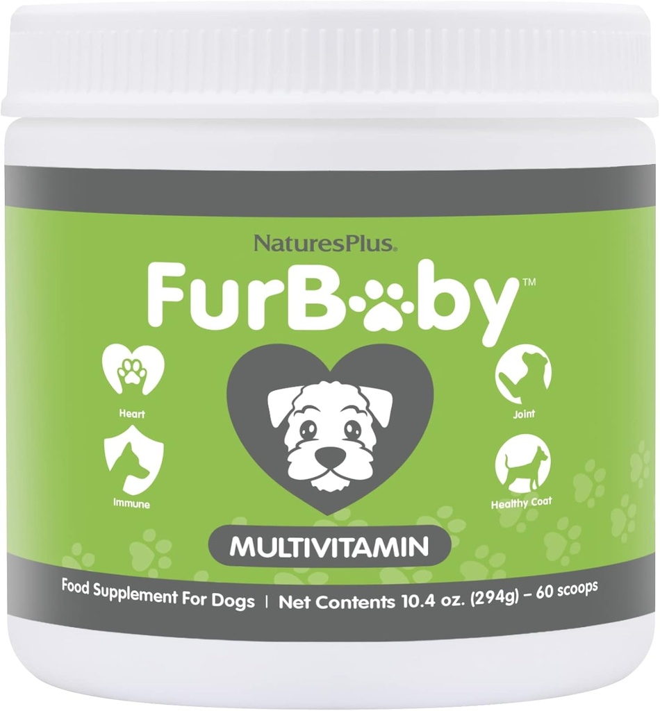 NaturesPlus FurBaby Multivitamina per cani - 10.4 oz - Supporta la salute comune, Funzione immunitaria, Cappotto sano & produzione di energia - Non-OGM - 60 Serve