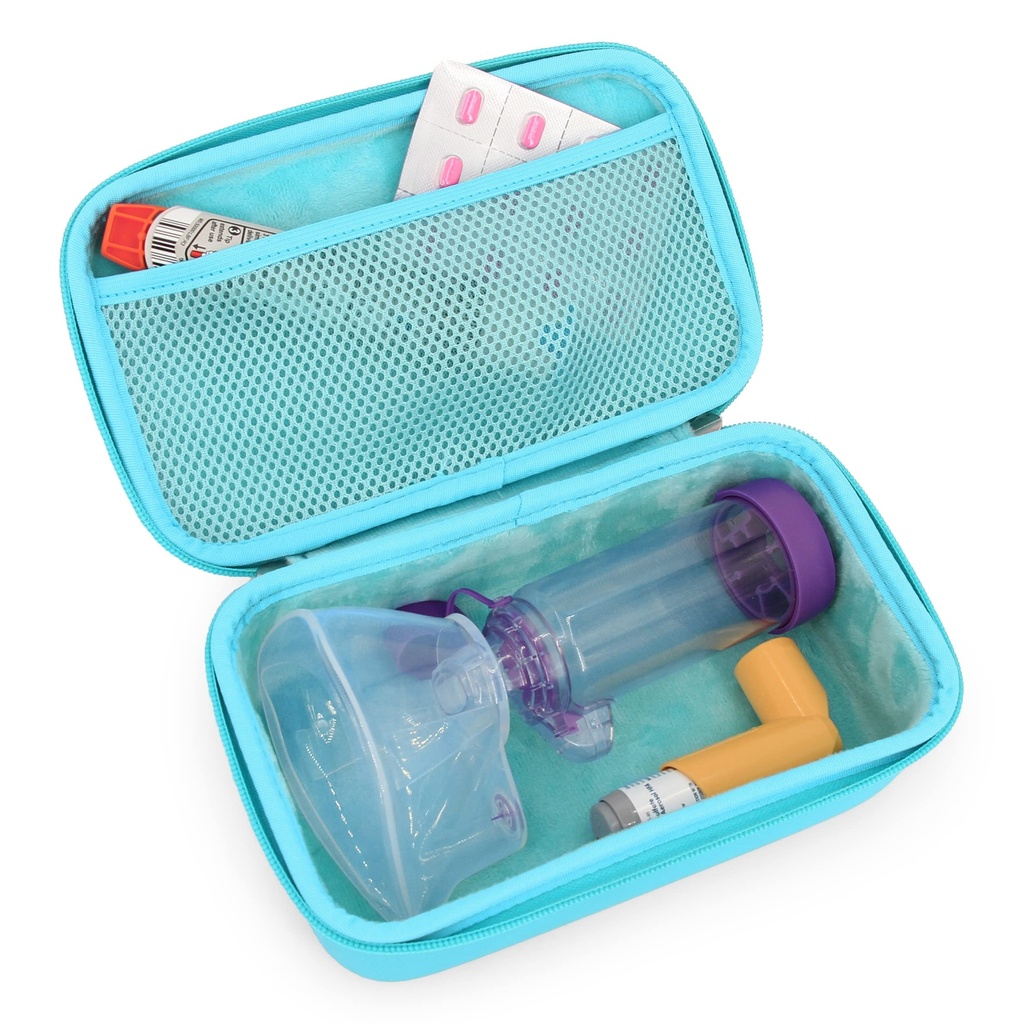 CASEMATIX Asthma Inhaler caso per viaggio si adatta asma inalatore Spacer con mascherina allegato, Inhaler Holder e accessori aggiuntivi utilizzati con Spacer per Inhaler, Include solo caso asma turchese