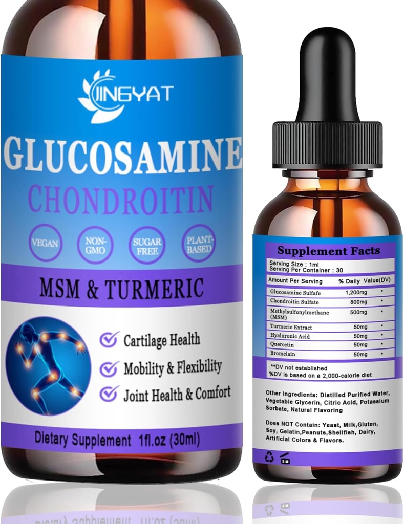 Glucosamina Condroitin Gocce liquide 2000mg, Glucosamina Liposomica Condroitina MSM, Condroitina & Glucosamina Integratori nutrizionali w/Estratto turco, Acido ialuronico, Quercetina & Bromelain