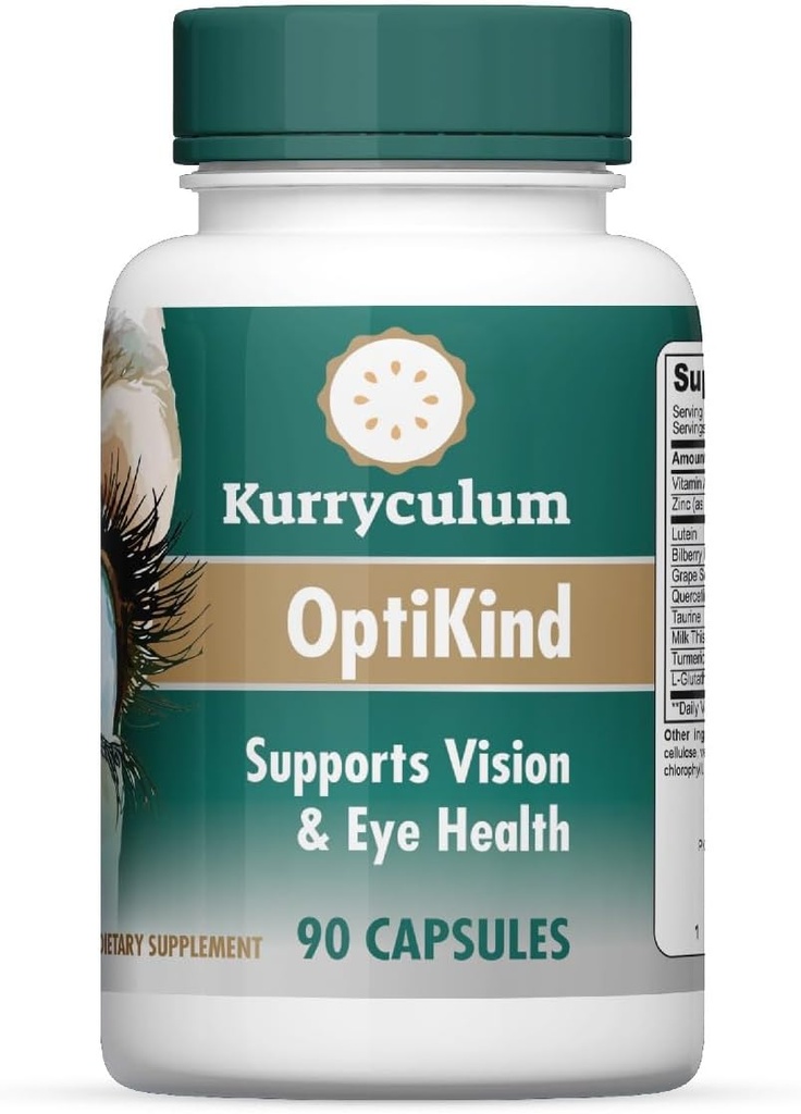 OptiKind Vision Support Vitamine Occhiali, 90 Capsule, Eye Health Formula con Lutein per Occhi e Glutathione