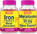 WellYes Iron+Vitamin C + Melatonin 20mg, Gummies Bundle - Grande degustazione, Integratore di vitamina, Senza glutine, OGM gratis, Gummies