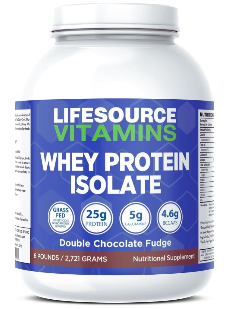 LifeSource Vitamine 6 lb - US Dairy Cows Grass Fed Whey Protein Isolate - Double Chocolate Fudge addolcito w/Stevia