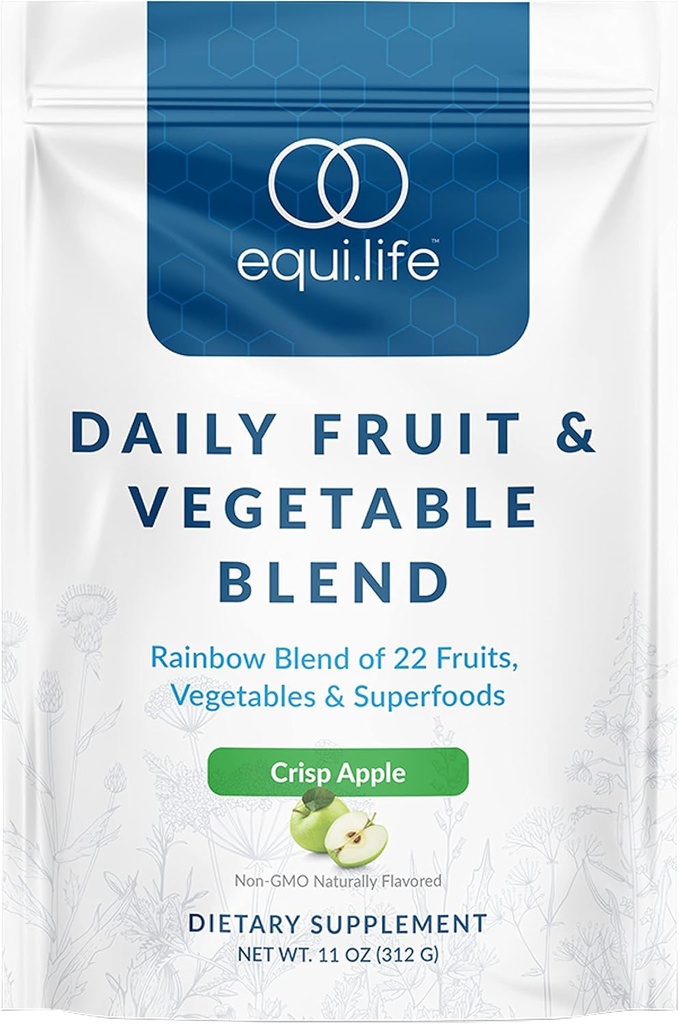 Equilife Frutta quotidiana & Frutta vegetale, Superfood Antiossidante supplemento, Versare mela aroma con vitamina C, fibra e 9 aminoacidi essenziali, Supporta energia, Basso zucchero, Vegan, 30 Serve