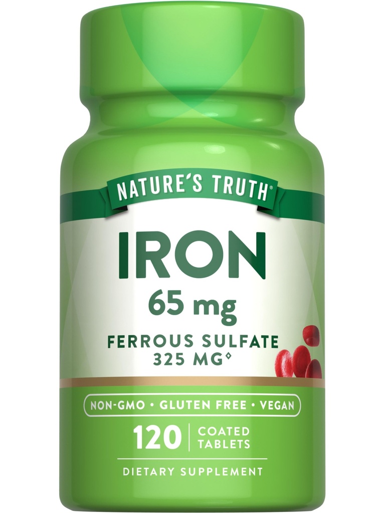 Integratore di ferro verità della natura | 65mg | 120 compresse | 325mg Ferrous Sulfate | Pillole libere non OGM & Gluten